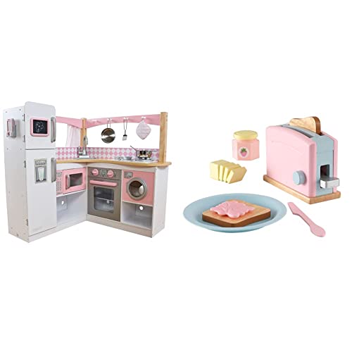 KidKraft 53185 Grand Gourmet Eck-Spielküche, rosa & weiß [Exklusiv bei Amazon] & 63374 Spielset Spielzeug-Set mit Toaster, Pastellfarben, XL von KidKraft