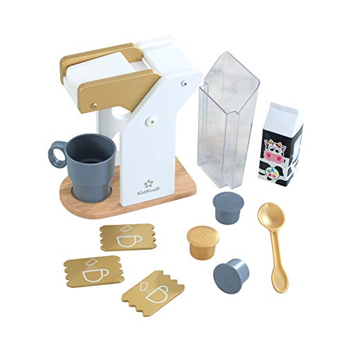 KidKraft Goldene Kaffeemaschine aus Holz für Kinderküche mit Kapseln, Spielküche Zubehör, Spielzeug für Kinder ab 3 Jahre, 53538 von KidKraft