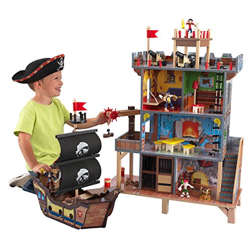 KidKraft Pirate's Cove Spielset aus Holz für Kinder, Piraten Spielzeug mit Piratenschiff, Piratenschatz und Kanonen mit Lichtern, Spielzeug für Kinder ab 3 Jahre, 63284 von KidKraft