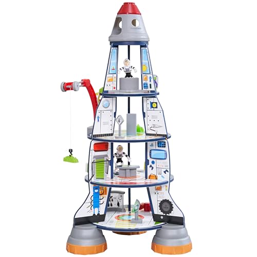 KidKraft Raketenschiff Spielset aus Holz mit Kran und Spielfiguren, Astronauten und Alien Figur, Raketen Spielzeug für Kinder ab 3 Jahre, 63443 von KidKraft