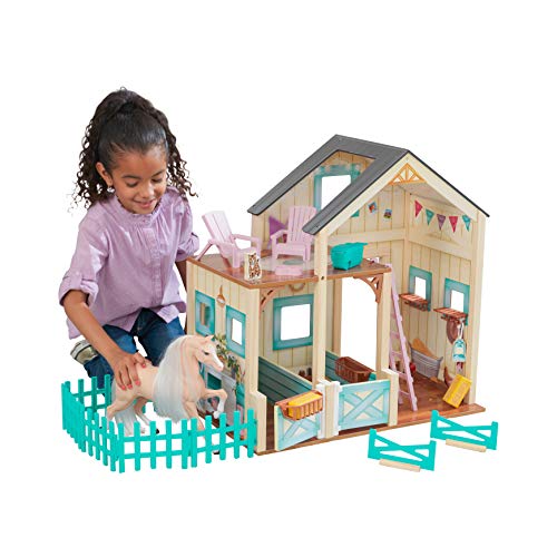 KidKraft Sweet Meadow Pferdestall Puppenhaus mit Pferd - Spielset aus Holz mit Möbeln und Zubehör, Pferde Spielzeug Geschenk für Jungen und Mädchen ab 3 Jahre, 63534 von KidKraft