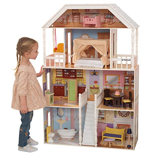 KidKraft Savannah Puppenhaus aus Holz mit Möbeln und Zubehör, Spielset mit Hängesessel und Himmelbett für 30 cm Puppen, Spielzeug für Kinder ab 3 Jahre, 65023 von KidKraft