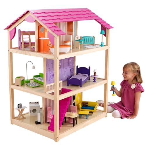 KidKraft Puppenhaus So Chic aus Holz mit Möbeln und Zubehör für 30 cm Puppen, Spielset für 360 Grad Spiel, Spielzeug für Kinder ab 3 Jahre, 65078 von KidKraft