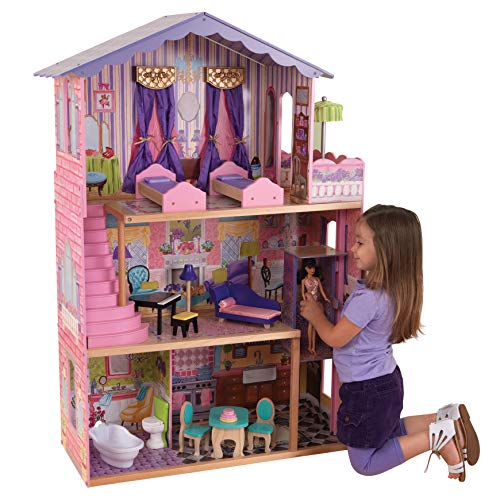 KidKraft My Dream Mansion Puppenhaus aus Holz mit Möbeln und Zubehör, Spielset mit Aufzug für 30 cm Puppen, Spielzeug für Kinder ab 3 Jahre, 65082 von KidKraft