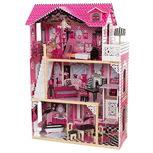 KidKraft Amelia Puppenhaus aus Holz mit Möbeln und Zubehör, Spielset mit Balkon und Aufzug für 30 cm Puppen, Spielzeug für Kinder ab 3 Jahre, 65093 von KidKraft