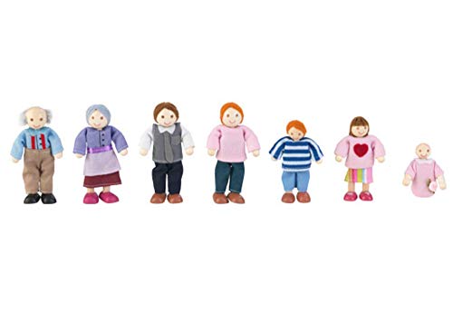 KidKraft 7-köpfige Puppenfamilien aus Holz, Mini Puppe, Zubehör für Puppenhaus, Spielzeug für Kinder ab 3 Jahre, 65202 von KidKraft