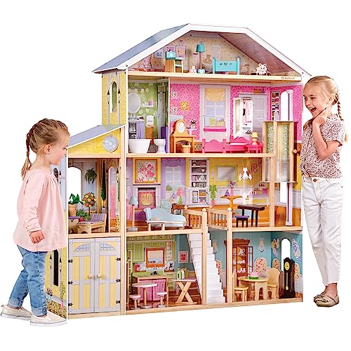 KidKraft Puppenhaus Majestic Mansion aus Holz mit Möbeln und Zubehör, Spielset mit Garage und Aufzug für 30 cm Puppen, Spielzeug für Kinder ab 3 Jahre, 65252 - Exklusiv bei Amazon von KidKraft