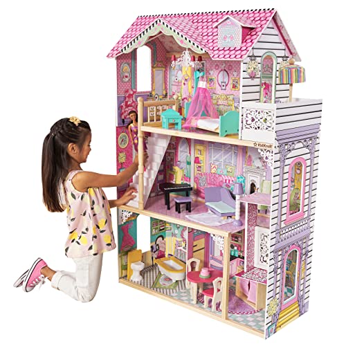 KidKraft Annabelle Puppenhaus aus Holz mit Möbeln und Zubehör, Spielset mit Aufzug und Balkon für 30 cm große Puppen, Spielzeug für Kinder ab 3 Jahre, 65934 von KidKraft