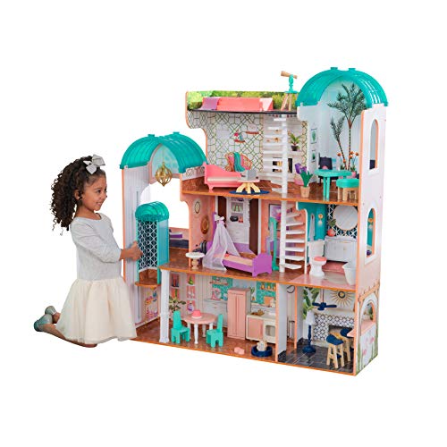 KidKraft Camila Puppenhaus aus Holz mit Möbeln und Zubehör, Spielset mit Katze, Aufzug und Pool für 30 cm große Puppen, Spielzeug für Kinder ab 3 Jahre, 65986 - Exklusiv bei Amazon von KidKraft