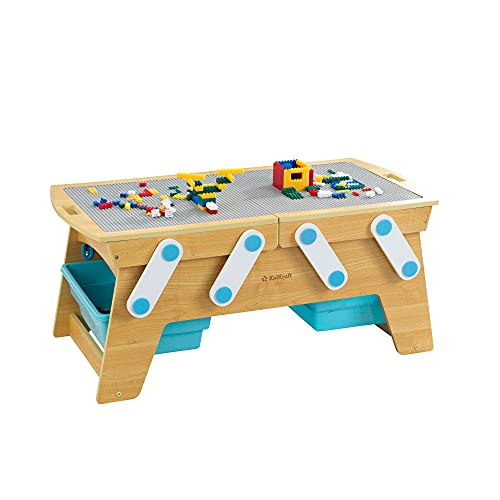 KidKraft Bausteine Play N Store Kindertisch mit Aufbewahrungsbox, Spieltisch aus Holz mit 200+ Bausteine, Spielzeug für Kinder ab 3 Jahre, Kinderzimmer Möbel, 17512 von KidKraft