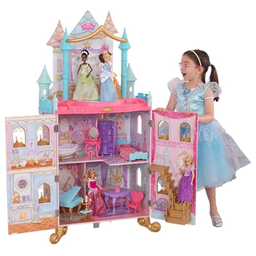 KidKraft Disney Prinzessinnen Dance & Dream Schloss Puppenhaus aus Holz, Spielset mit Musik und beweglicher Tanzfläche für 30 cm Puppen, Spielzeug für Kinder ab 3 Jahre, 10276 von KidKraft