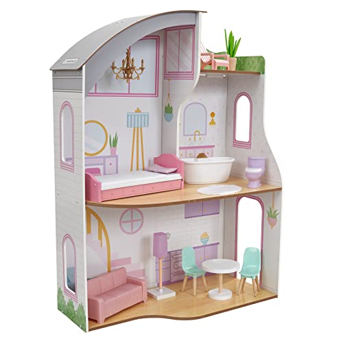 KidKraft Elise Puppenhaus aus Holz mit Möbeln und Zubehör, Spielset mit Dachterrasse, für 30 cm Puppen, Spielzeug für Kinder ab 3 Jahre, 10237 KidKraft Elise Puppenhaus aus Holz mit Möbeln und Zubehör, Spielset mit Dachterrasse, für 30 cm Puppen, Spielzeug für Kinder ab 3 Jahre, 10237 von KidKraft