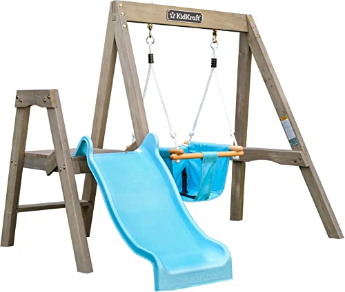 KidKraft First Play Outdoor Klettergerüst aus Holz mit Rutsche und Schaukel, Holzschaukel-Set für Kleinkinder, Gartenspielzeug für Kinder ab 1 Jahr, 20504 von KidKraft