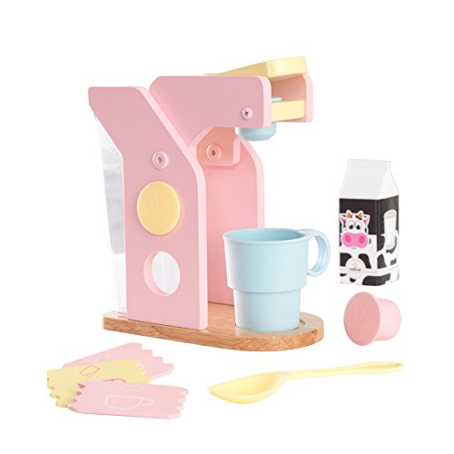 KidKraft Pastell Kaffeemaschine aus Holz für Kinderküche mit Kapseln, Spielküche Zubehör, Spielzeug für Kinder ab 3 Jahre, 63380 von KidKraft