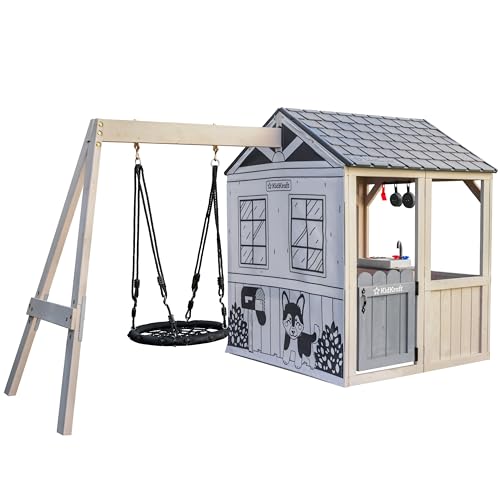 KidKraft Savannah Swing Outdoor Spielhaus aus Holz mit Nestschaukel, Gartenspielzeug mit Kinderküche und Schaukel für Kinder, Spielzeug für Draußen, Holzspielhaus für den Garten, P280169E von KidKraft