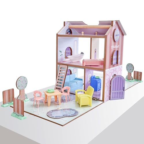 KidKraft Play & Store Cottage Puppenhaus aus Holz mit Möbeln und Zubehör für Mini Puppe, Spielset für Minipuppen, Spielzeug für Kinder ab 3 Jahre, 20510 von KidKraft