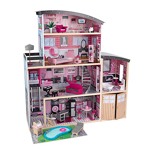 KidKraft Sparkle Mansion Puppenhaus aus Holz mit Möbeln und Zubehör, Spielset mit Katze, Aufzug, Garage und Pool für 30 cm große Puppen, Spielzeug für Kinder ab 3 Jahre, 65826 KidKraft Sparkle Mansion Puppenhaus aus Holz mit Möbeln und Zubehör, Spielset mit Katze, Aufzug, Garage und Pool für 30 cm große Puppen, Spielzeug für Kinder ab 3 Jahre, 65826 von KidKraft