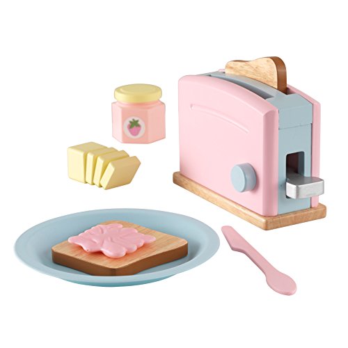 KidKraft Pastell Toaster Spielset aus Holz für Kinderküche mit 2 Scheiben Brot mit Sandwichfüllung, Spielküche Zubehör, Spielzeug für Kinder ab 3 Jahre, 63374 von KidKraft