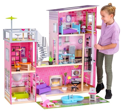 KidKraft Uptown Puppenhaus aus Holz mit Möbeln und Zubehör, Spielset mit Katze, Pool und Dachterrasse für 30 cm große Puppen, Spielzeug für Kinder ab 3 Jahre, 65833 KidKraft Uptown Puppenhaus aus Holz mit Möbeln und Zubehör, Spielset mit Katze, Pool und Dachterrasse für 30 cm große Puppen, Spielzeug für Kinder ab 3 Jahre, 65833 von KidKraft