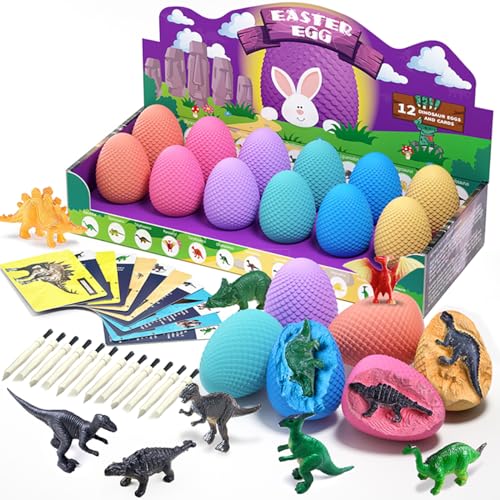 KidMigo 12 Stück Ostereier, Dinosaurier Eier, Dino Ausgrabungsset für Kinder, Dinosaurier Spielzeug ab 3 4 5 6, Ostern Geschenke Kinder, Dino Geburtstag Deko Supplies von KidMigo