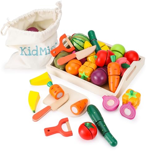 KidMigo Kinderküche Zubehör, Kinderküche Holz, 19 Artikel, 35 Stück Schneidespielzeug mit Serviertablett, Küchenspielzeug mit Leinwand-Aufbewahrungstasche, Holzspielzeug 2 Jahre KidMigo Kinderküche Zubehör, Kinderküche Holz, 19 Artikel, 35 Stück Schneidespielzeug mit Serviertablett, Küchenspielzeug mit Leinwand-Aufbewahrungstasche, Holzspielzeug 2 Jahre von KidMigo