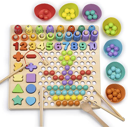KidMigo Montessori Spielzeug, Holz Clip Beads Brettspiel, Rainbow Bead Game, Holzspielzeug, Kinder Hände Augen Gehirn Training, Montessori Spielzeug Ab 3 Jahr, Kinderspielzeug Ab 3 Jahre von KidMigo
