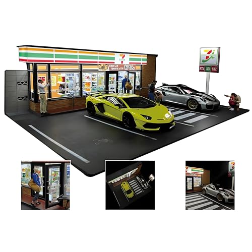 Kidaromo 1:18 Japanisches 7-Eleven Convenience Store Modell, realistische Miniatur-Szene mit USB-LED-Beleuchtung & vier Parkplätzen, Druckguss-Auto-Display-Hintergrund Kidaromo 1:18 Japanisches 7-Eleven Convenience Store Modell, realistische Miniatur-Szene mit USB-LED-Beleuchtung & vier Parkplätzen, Druckguss-Auto-Display-Hintergrund von Kidaromo