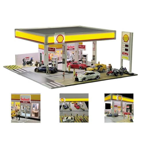 Kidaromo 1:64 Shell Tankstelle Modellszene Miniatur Gebäude mit Beleuchtung & Zubehör Realistisches Diorama Set für Druckguss Autos & Display Sammler für Autofans Kidaromo 1:64 Shell Tankstelle Modellszene Miniatur Gebäude mit Beleuchtung & Zubehör Realistisches Diorama Set für Druckguss Autos & Display Sammler für Autofans von Kidaromo