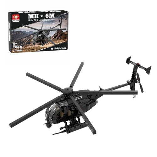 Kidaromo Hubschrauber austeine Modellbausatz, MH-6 Little Bird Klemmbausteine Militär Helikopter, MOC-88275 Flugzeug Konstruktionsspielzeug Klemmbausteine für Erwachsene & Militärfans, 595 Teile von Kidaromo