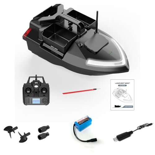 Kidaromo V020 RC Köderboot, GPS RC Angelköderboot mit 3 unabhängigen Hoppern, 40 Wegpunkten, LED-Anzeige, Nachtsichtlichtern & 500m Reichweite, Outdoor Smart Karpfen Angeln Boote, für Erwachsene von Kidaromo