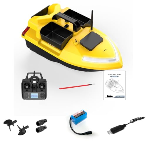 Kidaromo V020 RC Köderboot, GPS RC Angelköderboot mit 3 unabhängigen Hoppern, 40 Wegpunkten, LED-Anzeige, Nachtsichtlichtern & 500m Reichweite, Outdoor Smart Karpfen Angeln Boote, für Erwachsene von Kidaromo