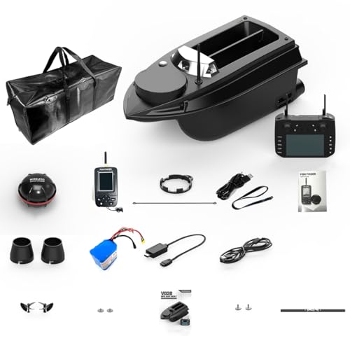 Kidaromo V030 12V RC Köderboot, Hochgeschwindigkeits-GPS-Köderboot mit Fischfinder, 180 Wegpunkten, Wasserkühlungssystem, 800M Reichweite & 4,3 LCD-Fernbedienungsbildschirm, Outdoor-RC-Boote von Kidaromo