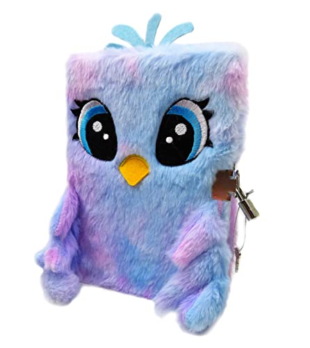 Tagebuch mit Schloss für Mädchen | Plüsch Notizbuch | Liniertes A5 Flauschiges Journal für Kinder - Notizblock Notebook für Schule (Vogel) von KiddiBex