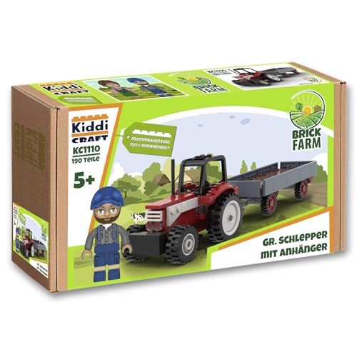 Kiddicraft K1110 Großer Schlepper mit Anhänger Klemmbausteine, Bauernhof, Traktor, Trecker, Bauer von KIDDICRAFT
