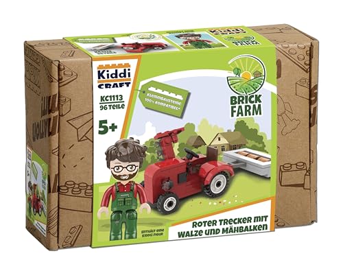 KIDDICRAFT KC1113 Roter Trecker mit Walze und Mähbalken - Klemmbausteine von KIDDICRAFT