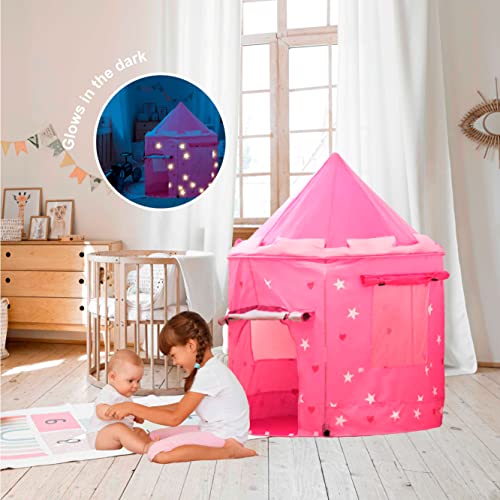 KIDDUS Grosse Kinderzelt, Spielzelt Prinzessin Traum Schloss Burg Haus für Mädchen Fluoreszierend Effekt im Dunkeln, im Kinderzimmer, Indoor/innen/außen/draußen, Pop Up, kinderspielzelt von Kiddus