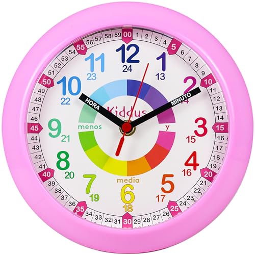 KIDDUS Wanduhr für Kinder. Analoger Zeitlehrer mit Zeitlernübungen. Stilles Uhr. Viele Sprachen. ESPAÑOL ROSA KIDDUS Wanduhr für Kinder. Analoger Zeitlehrer mit Zeitlernübungen. Stilles Uhr. Viele Sprachen. ESPAÑOL ROSA von Kiddus