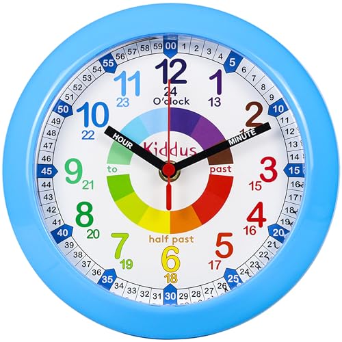 Kiddus Wanduhr für Kinder. Analoger Zeitlehrer mit Zeitlernübungen. Stilles Uhr. Viele Sprachen. English Blue Kiddus Wanduhr für Kinder. Analoger Zeitlehrer mit Zeitlernübungen. Stilles Uhr. Viele Sprachen. English Blue von Kiddus