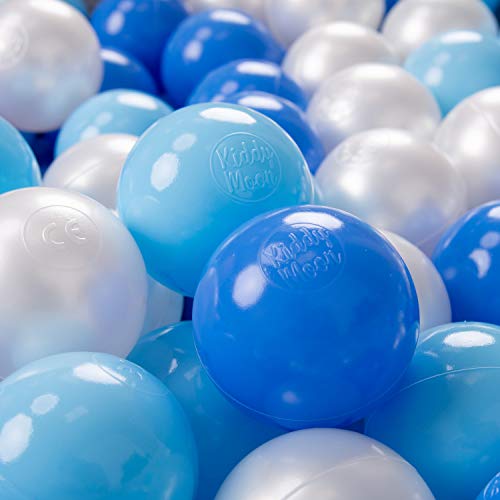 KiddyMoon 100 ∅ 7Cm Kinder Bälle Spielbälle Für Bällebad Baby Plastikbälle Made In EU, Baby Blau/Blau/Perle von KiddyMoon