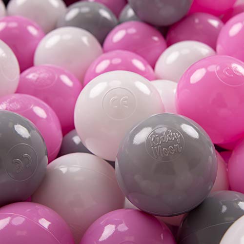 KiddyMoon 100 ∅ 7Cm Kinder Bälle Spielbälle Für Bällebad Baby Plastikbälle Made In EU, Grau/Weiß/Rosa von KiddyMoon
