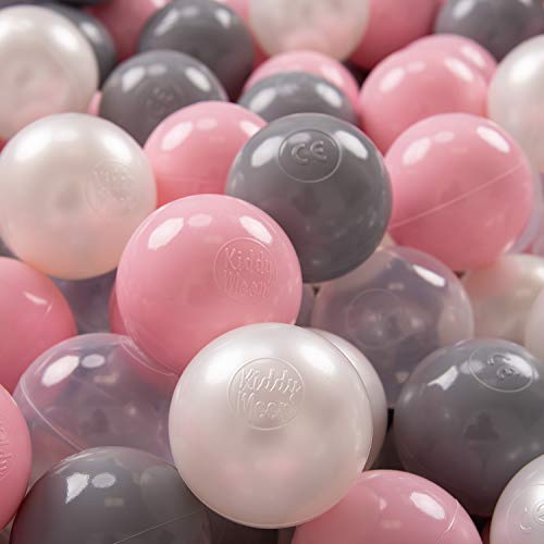 KiddyMoon 100 ∅ 7Cm Kinder Bälle Spielbälle Für Bällebad Baby Plastikbälle Made In EU, Perle/Grau/Transparent/Puderrosa von KiddyMoon