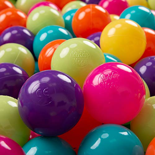 KiddyMoon 100 ∅ 7Cm Kinder Bälle Spielbälle Für Bällebad Baby Plastikbälle Made In EU, Hellgrün/Gelb/Türkis/Orange/Dunkel Pink/Violett von KiddyMoon