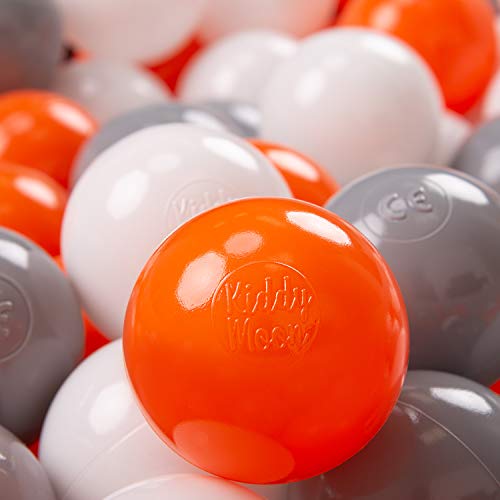 KiddyMoon 100 ∅ 7Cm Kinder Bälle Spielbälle Für Bällebad Baby Plastikbälle Made In EU, Orange/Grau/Weiß von KiddyMoon