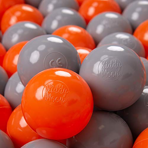 KiddyMoon 100 ∅ 7Cm Kinder Bälle Spielbälle Für Bällebad Baby Plastikbälle Made In EU, Orange/Grau von KiddyMoon