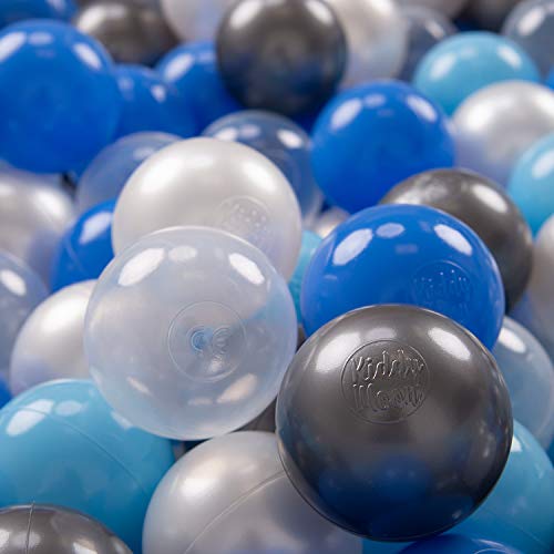 KiddyMoon 100 ∅ 7Cm Kinder Bälle Spielbälle Für Bällebad Baby Plastikbälle Made In EU, Perle/Blau/Babyblau/Transparent/Silbern von KiddyMoon