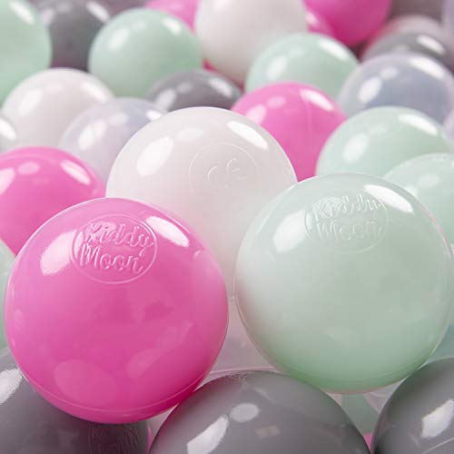 KiddyMoon 300 ∅ 7Cm Kinder Bälle Spielbälle Für Bällebad Baby Plastikbälle Made In EU, Transparent/Grau/Weiß/Rosa/Minze von KiddyMoon