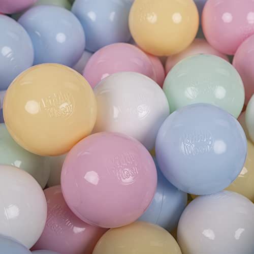 KiddyMoon 300 Bälle/7Cm Kinder Bälle Spielbälle Für Bällebad Baby Einfarbige Plastikbälle Made In EU, Pastellblau/Pastellgelb/Weiß/Minze/Rosa von KiddyMoon