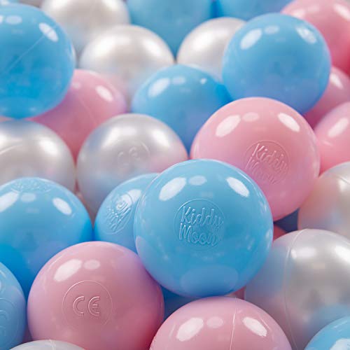 KiddyMoon 50 ∅ 7Cm Kinder Bälle Spielbälle Für Bällebad Baby Plastikbälle Made In EU, Baby Blau/Puderrosa/Perle von KiddyMoon
