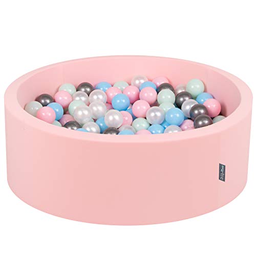 KiddyMoon Bällebad 90X30cm/300 Bälle ∅ 7Cm Bällepool Mit Bunten Bällen Für Babys Kinder Rund, Pink:Perle/Puderrosa/Babyblau/Minze/Silbern von KiddyMoon