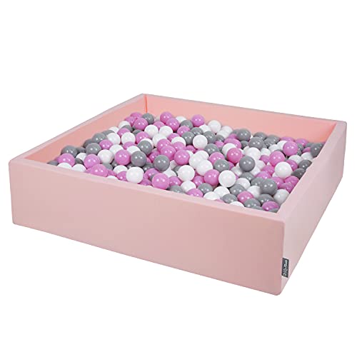 KiddyMoon Quadrat Bällebad Bällepool 120X30cm/200 Bälle ∅ 7Cm Eckig Ballgruben Für Babys Spielbad Kleinkinder, Hergestellt In Der EU, Rosa:Grau-Weiß-Pink von KiddyMoon